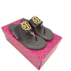 Tory Burch Benton Band Black Croc Thong Sandals